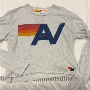 Aviator Nation Gray Long Sleeve Top with Blue and Red Accents
